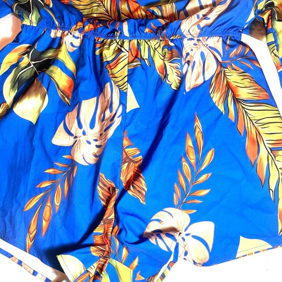 SHEIN Curve Blue Tropical Leaf Print Bohemian Flowy Jumpsuit Romper Size 2XL - Picture 11 of 14
